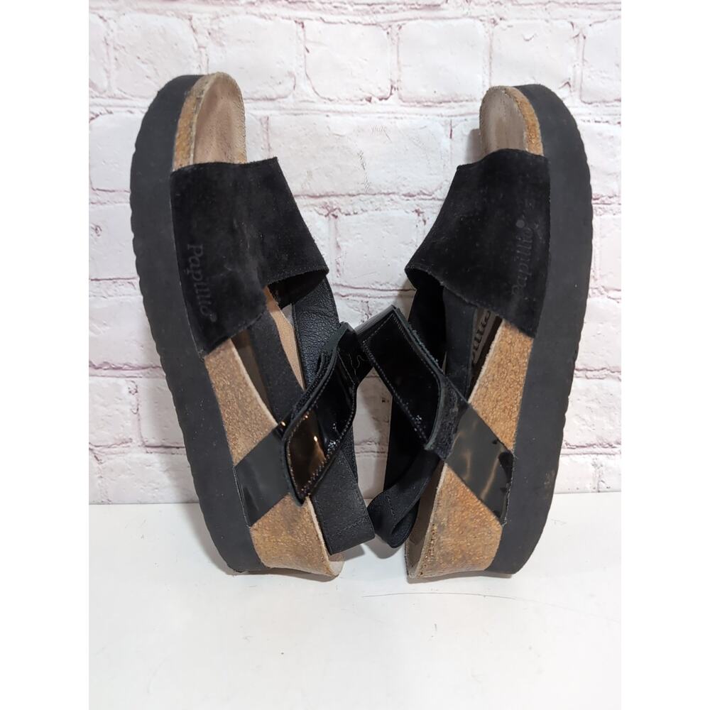 Papillio Birkenstock Linda Platform Wedge 8-8.5 Sandal Black Patent Suede Boho - Picture 6 of 12
